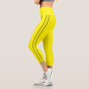 Lemon Yellow Capri Leggings with Black Side Stripe