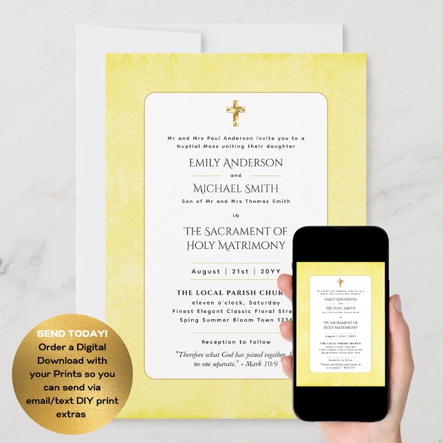 Lemon Yellow  Catholic Nuptial Mass Wedding Invitation (Creator Uploaded)