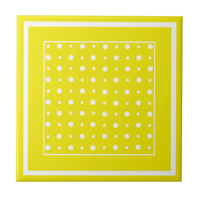 Lemon Yellow Ceramic Tile, White Polka Dots Tile (Front)