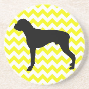 Lemon Yellow Chevron With Boxer Silhouette Coaster