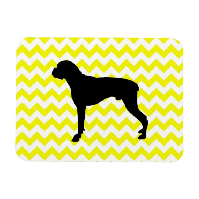 Lemon Yellow Chevron With Boxer Silhouette Magnet (Horizontal)