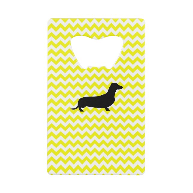Lemon Yellow Chevron With Dachshund Wallet Bottle Opener (Front)