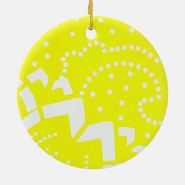 Lemon yellow cirtus graphic dot geometric pattern ceramic ornament (Back)