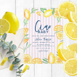 Lemon Yellow Citrus Retro Modern Baby Shower Invitation