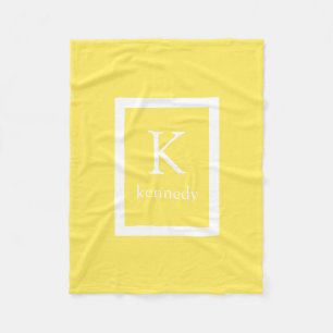 Lemon Yellow Custom Monogram Name Fleece Blanket
