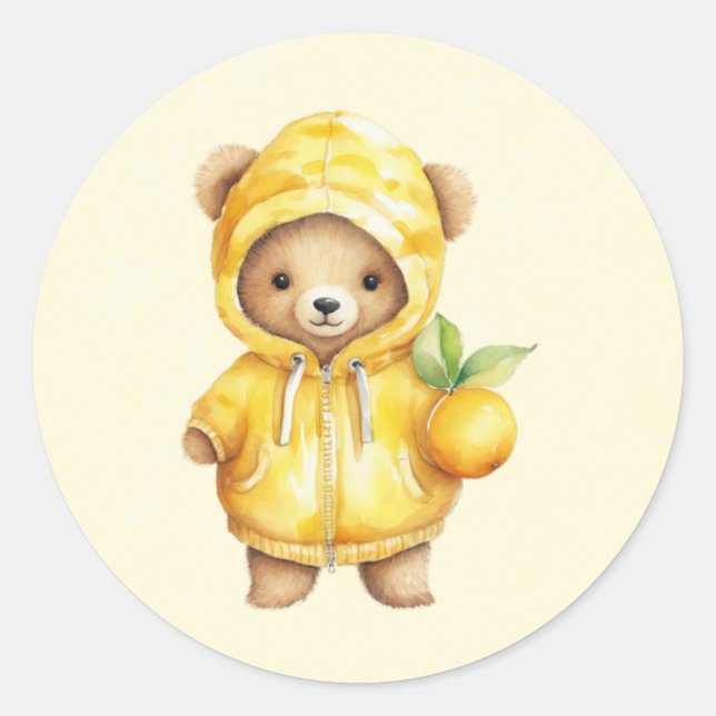 Lemon Yellow Cute Teddy Bear Baby Shower Classic Round Sticker (Front)