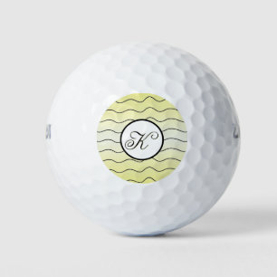 Lemon Yellow Fancy Initial Black Text Golf Balls