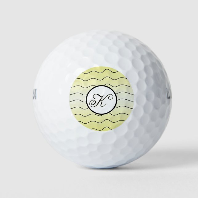 Lemon Yellow Fancy Initial Black Text Golf Balls (Front)