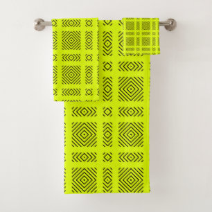 Lemon yellow geometric pattern bath towel set