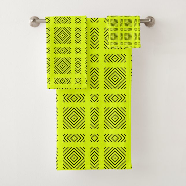 Lemon yellow geometric pattern bath towel set (Insitu)