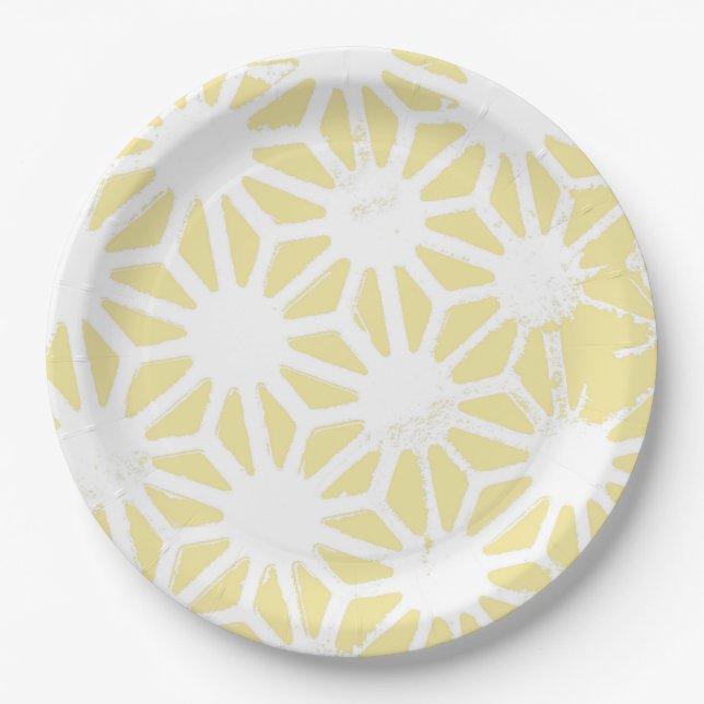 Lemon yellow geometric pattern paper plate (Front)