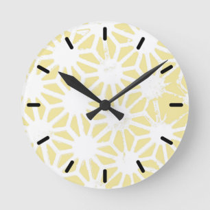 Lemon yellow geometric pattern round clock