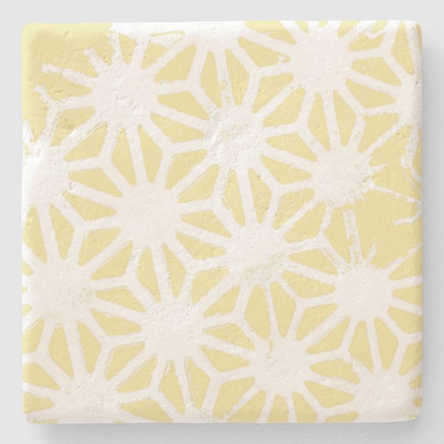 Lemon yellow geometric pattern stone coaster (Front)