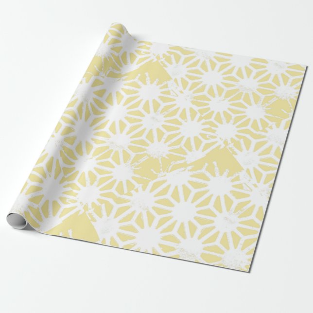 Lemon yellow geometric pattern wrapping paper (Unrolled)