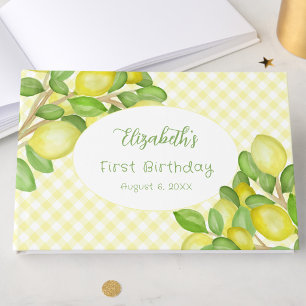Lemon Yellow Gingham First Birthday Guest Book