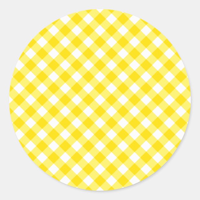 Lemon Yellow Gingham Pattern Classic Round Sticker (Front)