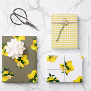 Lemon Yellow Gingham Wrapping Paper Sheet