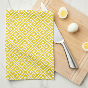 Lemon Yellow Greek Key Pattern Kitchen Towel