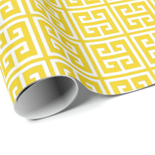 Lemon Yellow Greek Key Pattern Wrapping Paper