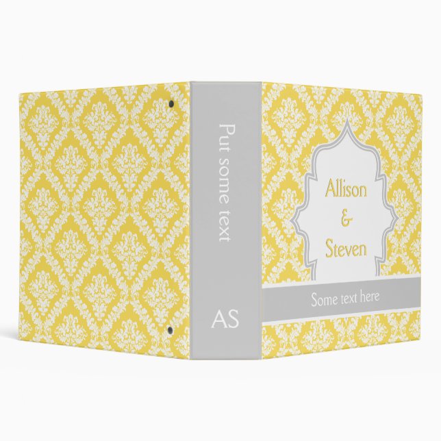 Lemon yellow, grey damask wedding planner binder (Background)