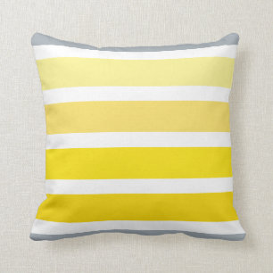 Lemon Yellow Grey White Stripes Pattern Throw Pillow