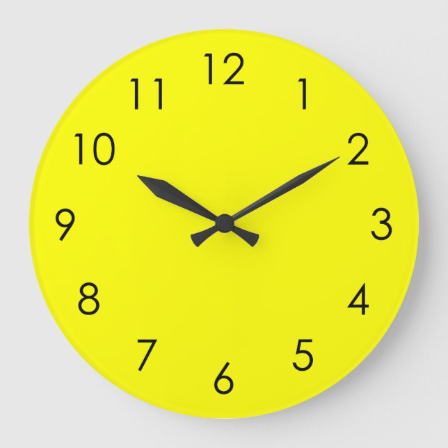 Lemon Yellow Large Black Numbers Clock (Front)