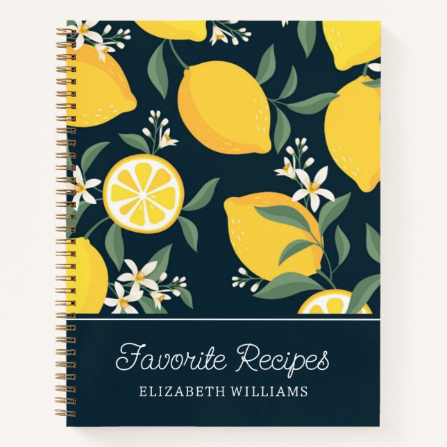 Lemon Yellow Leaf Pattern | Favourite Recipes Notebook (Front)