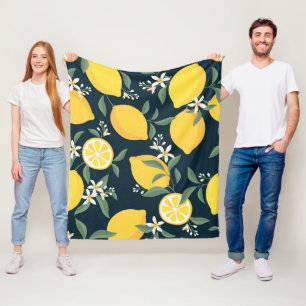 Lemon Yellow Leaf Pattern Fleece Blanket