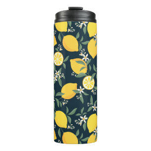 Lemon Yellow Leaf Pattern Thermal Tumbler