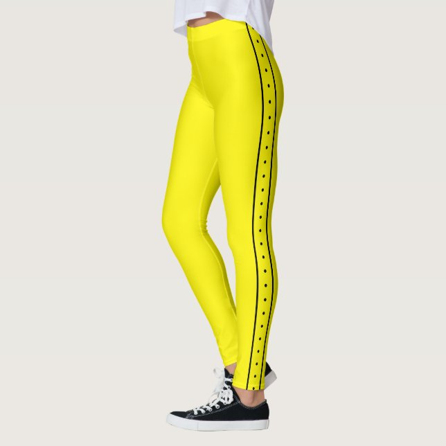 Lemon Yellow Leggings with Black Side Stripe (Left)