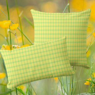 Lemon Yellow Lime Green Rustic Plaid Check Lumbar Pillow