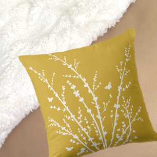 Lemon Yellow Minimal Butterflies and Branches  Throw Pillow