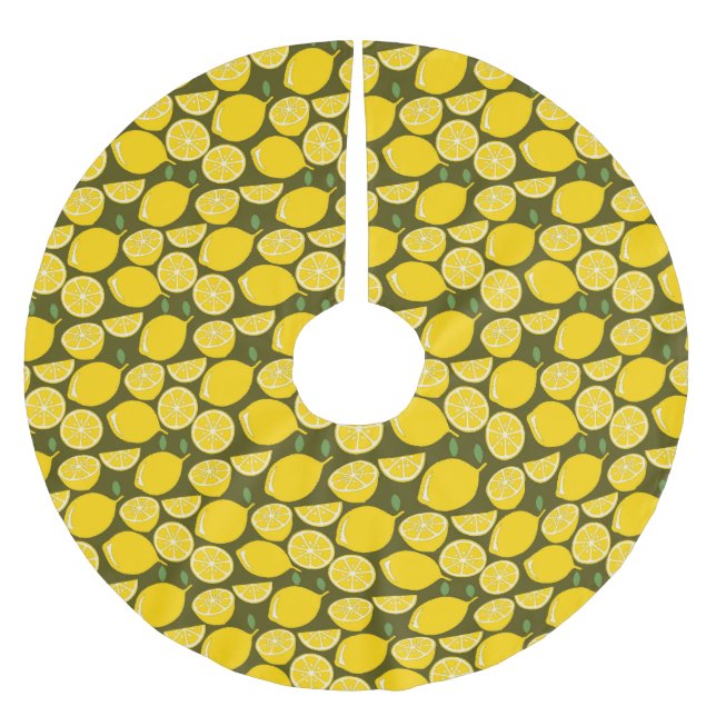 Lemon Yellow Modern Fun Cute Brushed Polyester Tree Skirt (Front)