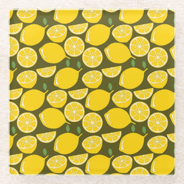 Lemon Yellow Modern Fun Cute Glass Coaster (Front)