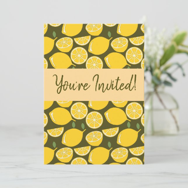 Lemon Yellow Modern Fun Cute Invitation (Standing Front)