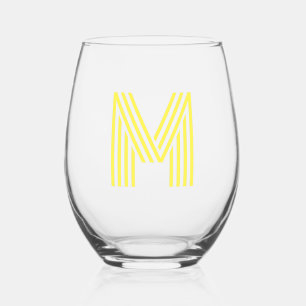Lemon Yellow Modern Monogram Initial Letter Stemless Wine Glass