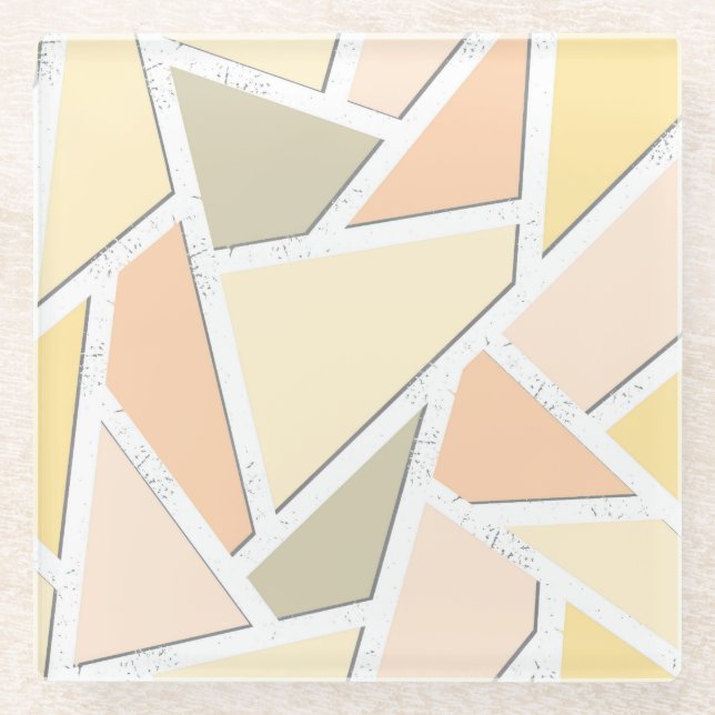 Lemon yellow mosaic pattern glass coaster (Front)