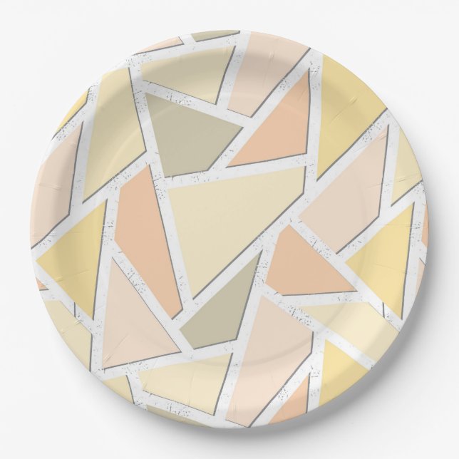 Lemon yellow mosaic pattern paper plate (Front)