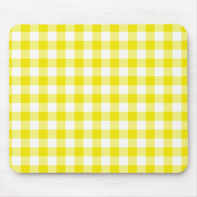 Lemon Yellow Mousepad, Check Gingham Pattern Mouse Pad (Front)