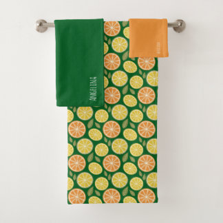 Lemon yellow orange Pattern green name Bath Towel Set