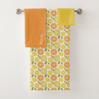 Lemon yellow orange Pattern white name Bath Towel Set