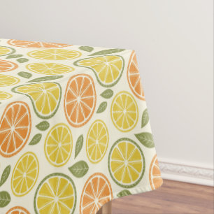 Lemon yellow orange  Pattern white  Tablecloth