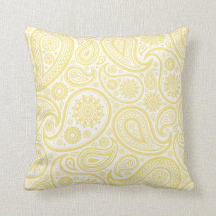 Lemon Yellow Paisley Floral Pillow
