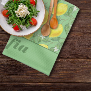Lemon yellow pattern custom name green kitchen towel