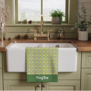 Lemon yellow pattern custom name white kitchen towel