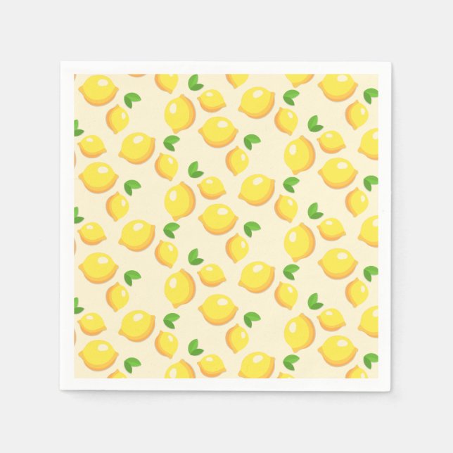 Lemon Yellow Patterned Picnic or Party Napkins (Front)