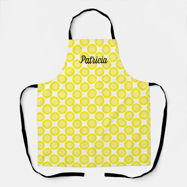 Lemon Yellow Polka Dots Custom Name Colourful Cute Apron (Front)