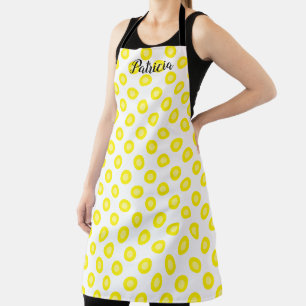 Lemon Yellow Polka Dots Custom Name Colourful Gift Apron