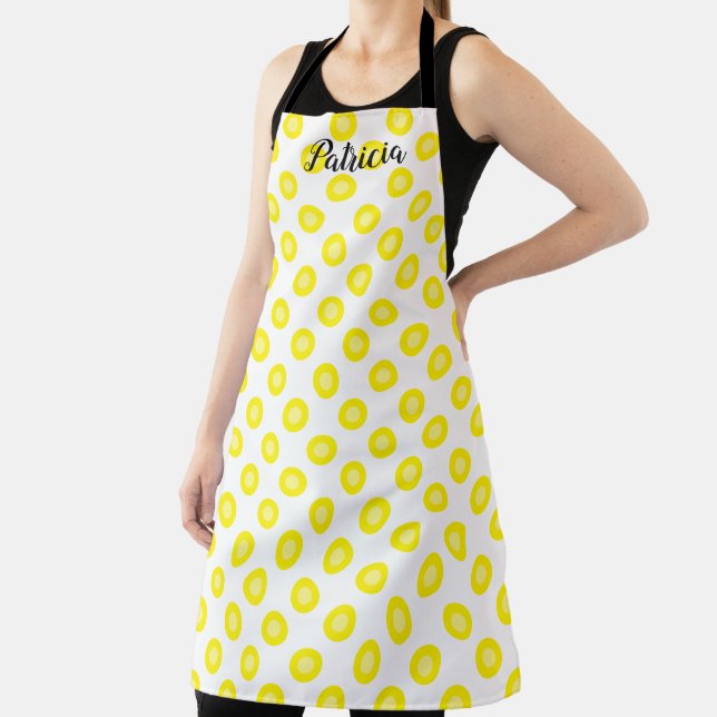 Lemon Yellow Polka Dots Custom Name Colourful Gift Apron (Insitu)