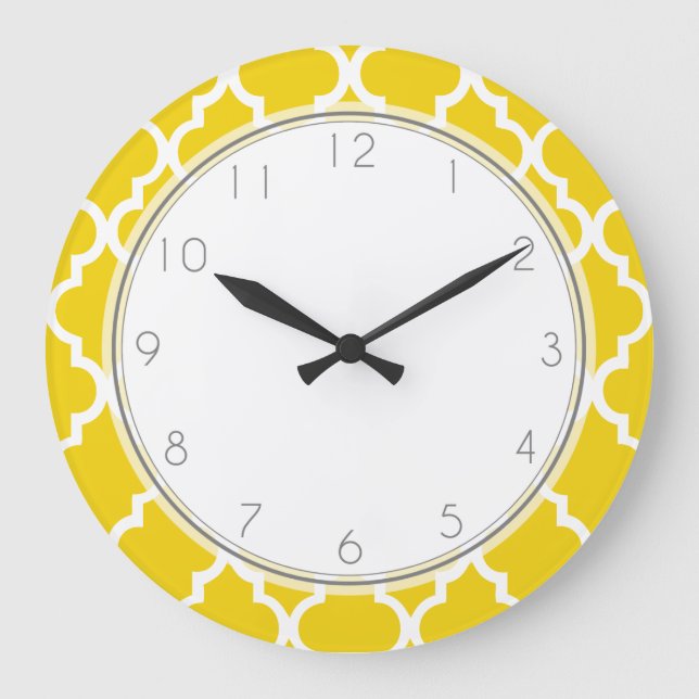 Lemon Yellow Quatrefoil Pattern Large Clock (Front)